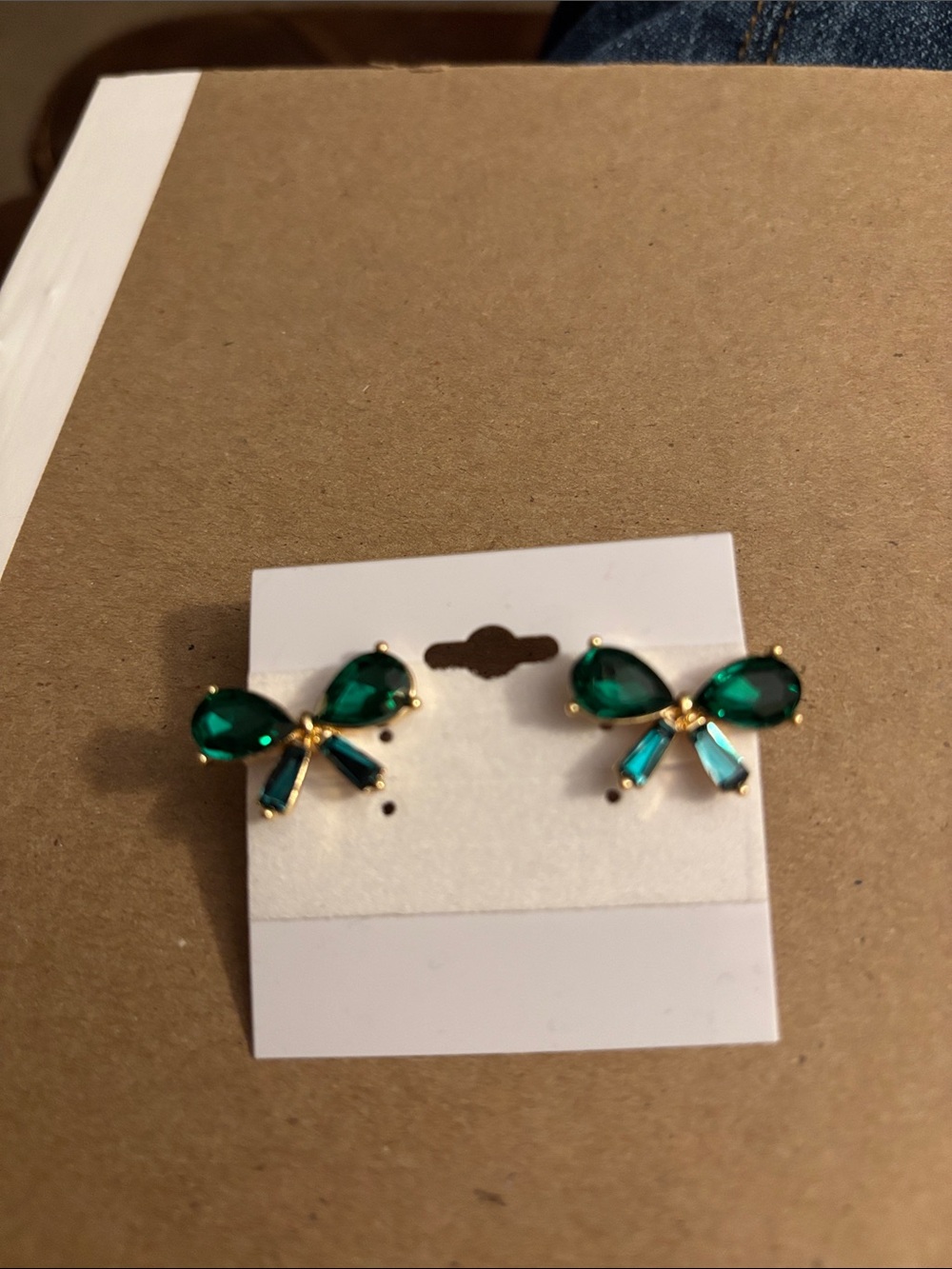 Emerald Crystal Bow Stud Earrings - Women Jewelry